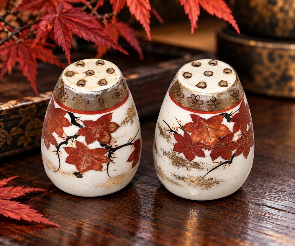 Vintage 1930s–40s Japan Porcelain Maple Leaf Salt Pepper Shakers Hand Painted